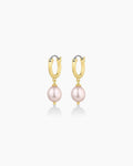 Pink Pearl Huggies || option::18K Gold Plated