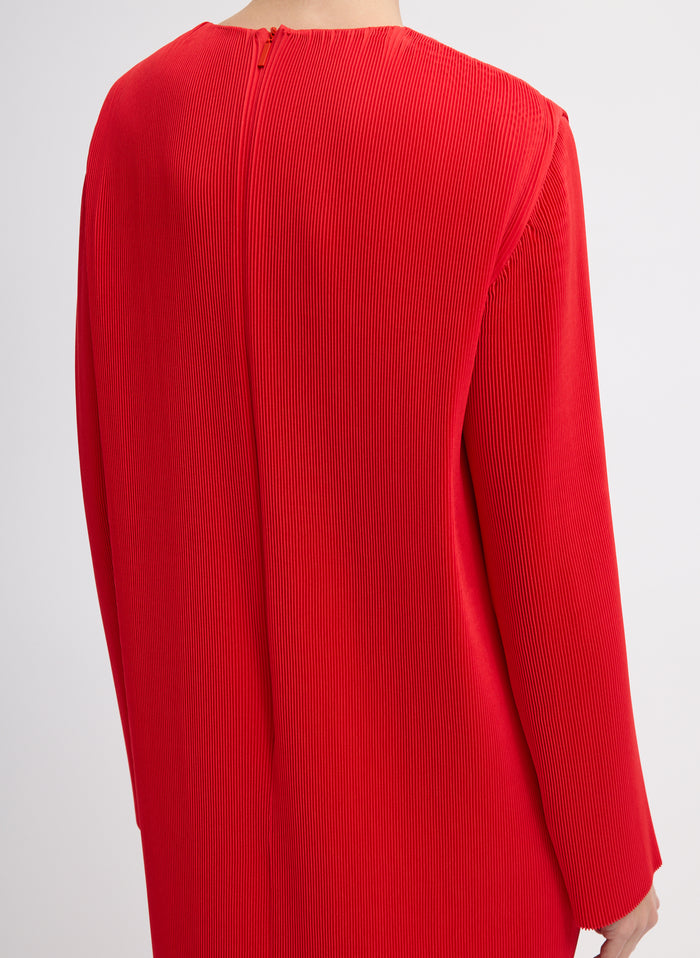 Red Plisse Midi Dress - closeup of back zip detail