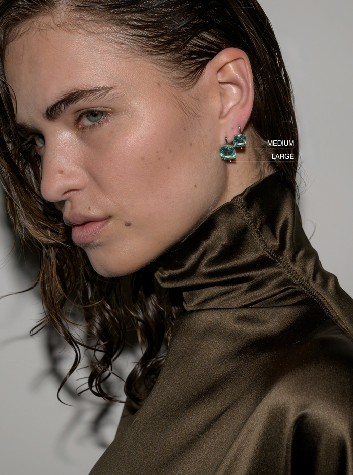 PORTER CUSHION-CUT EARRINGS IN NANO AZURE GREEN, STERLING SILVER