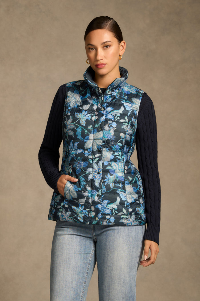 Quilted Reversible Puffer Vest - Floral Chintz Print