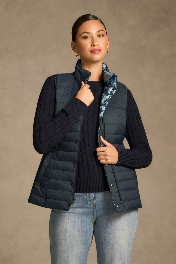 Quilted Reversible Puffer Vest - Floral Chintz Print
