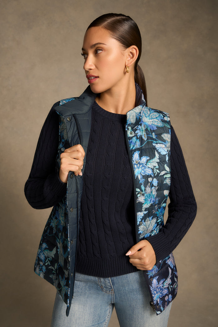 Quilted Reversible Puffer Vest - Floral Chintz Print