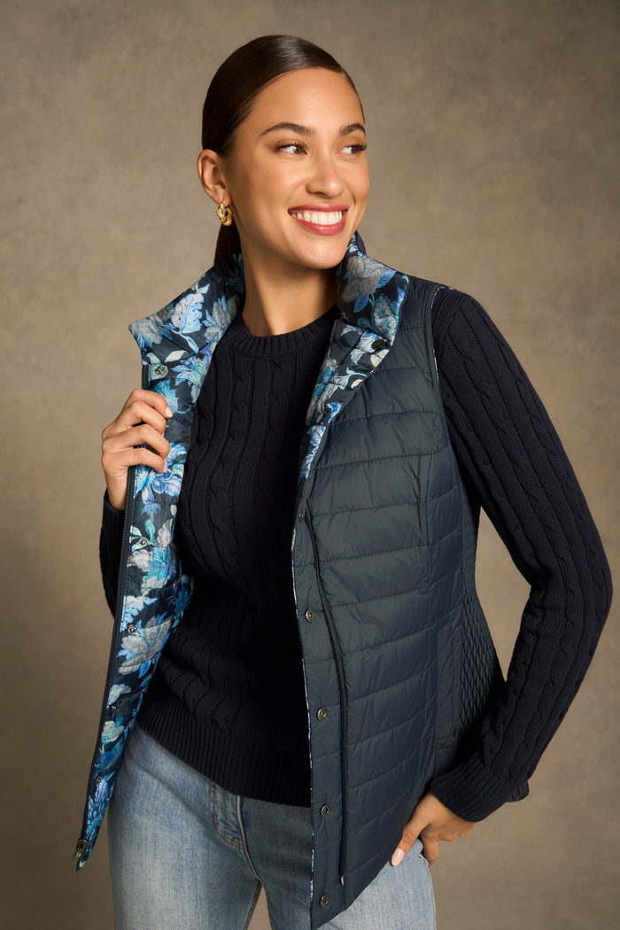 Quilted Reversible Puffer Vest - Floral Chintz Print