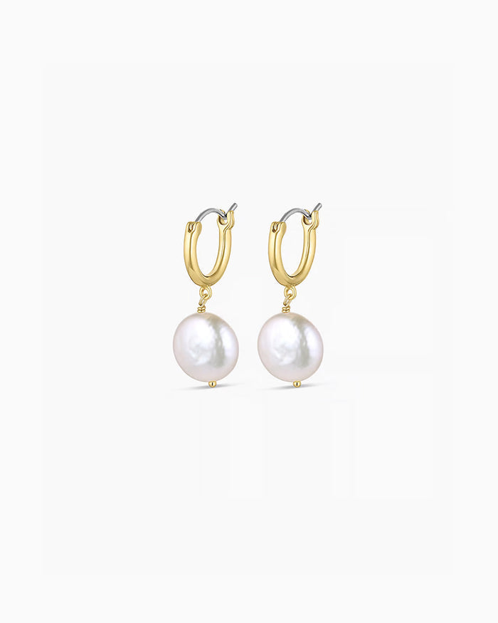 Reese Pearl Huggies || option::18K Gold Plated