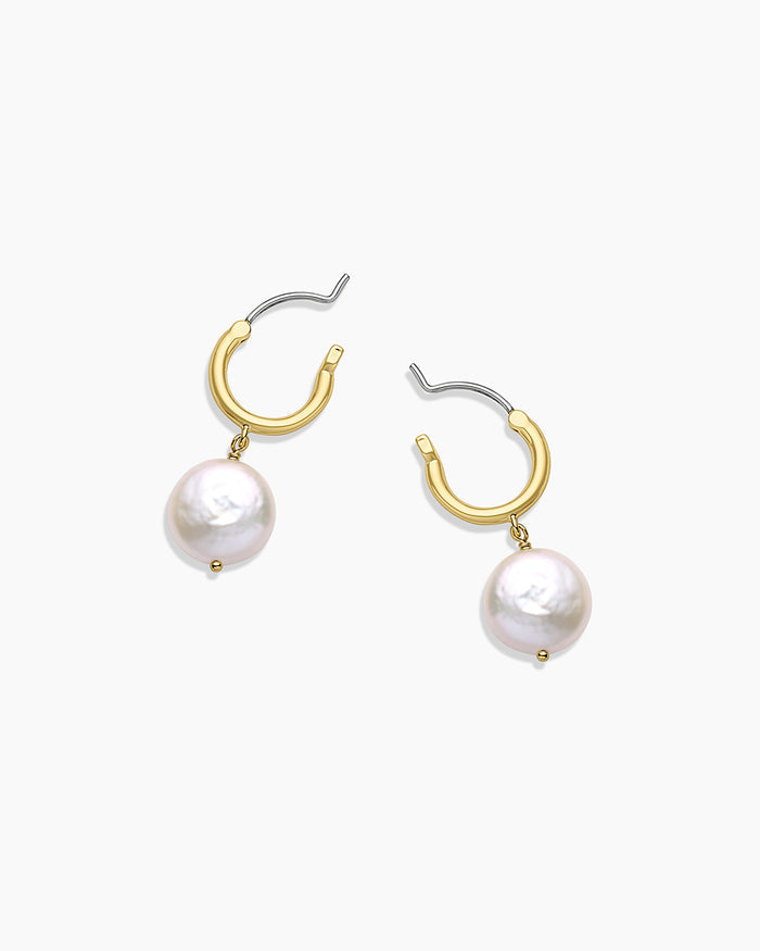 Reese Pearl Huggies || option::18K Gold Plated