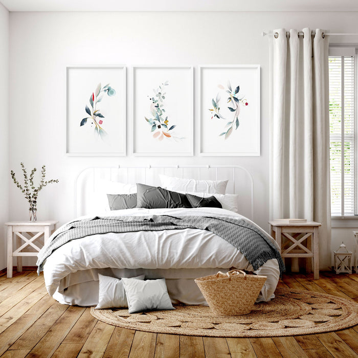 Relaxing bedroom wall art | set of 3 framed art prints