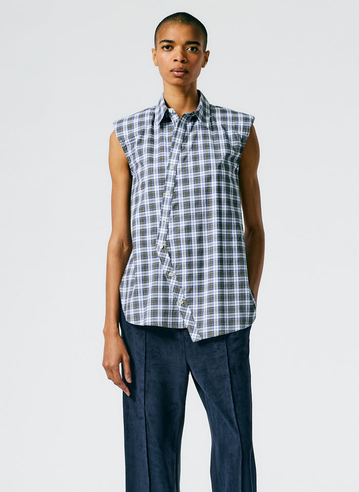 Reynolds Plaid Sleeveless Shoulderpad Shirt
