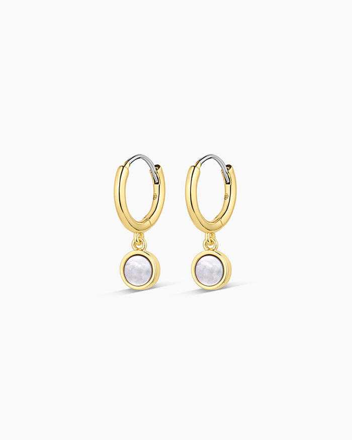 Rose Marble Coin Huggies || option::18K Gold Plated, Mother of Pearl