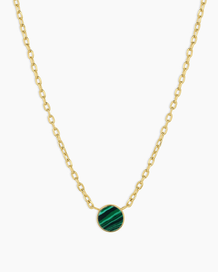 Rose Marble Coin Necklace || option::18K Gold Plated, Malachite Marble