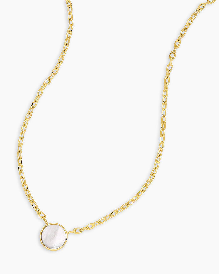 Rose Marble Coin Necklace || option::18K Gold Plated, Mother of Pearl