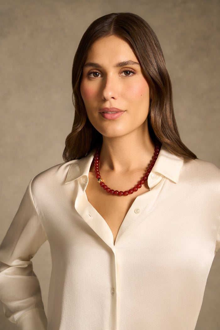 Round Beaded Necklace - Red