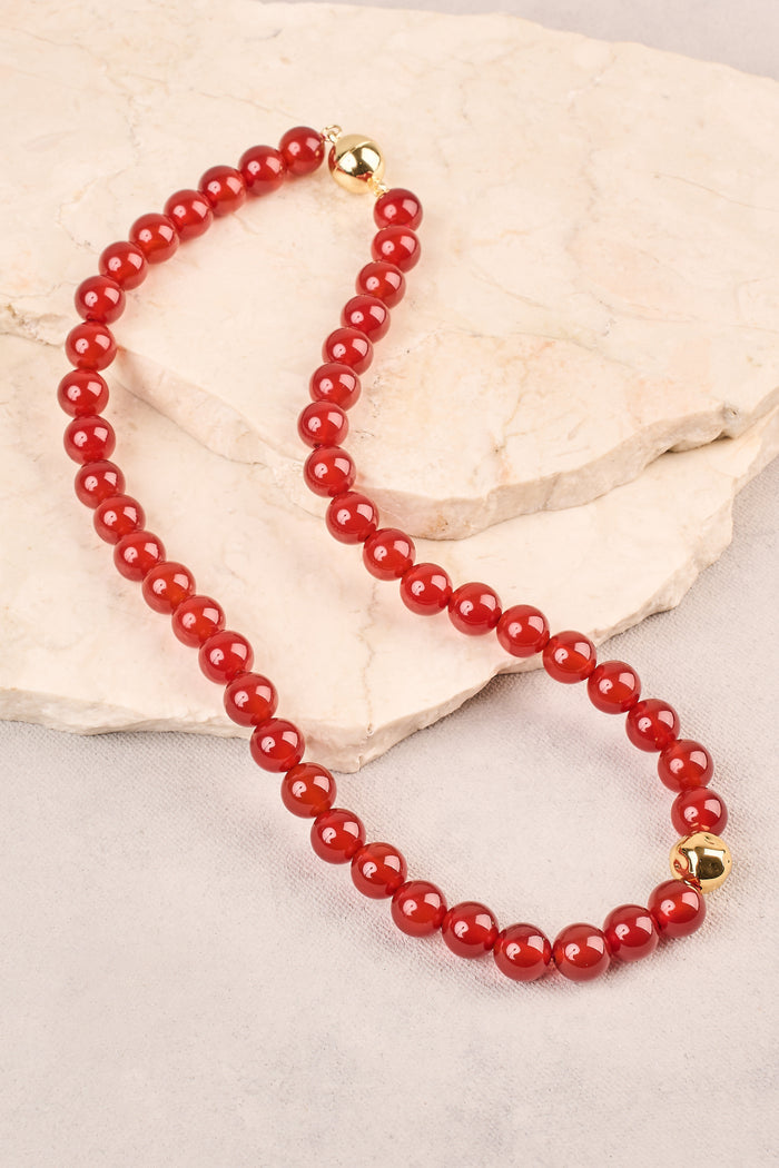 Round Beaded Necklace - Red