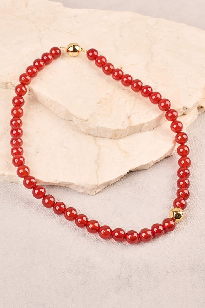 Round Beaded Necklace - Red