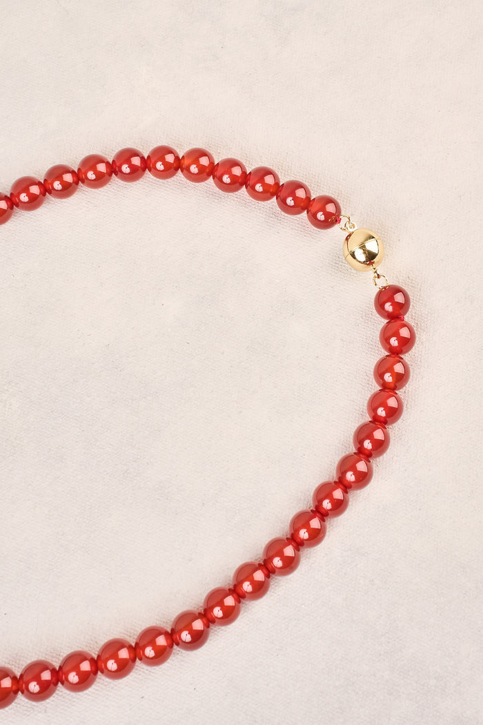 Round Beaded Necklace - Red