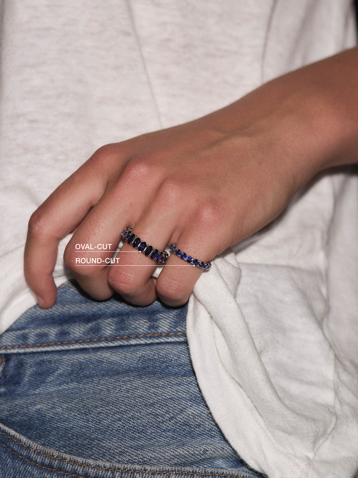 ROUND-CUT ETERNITY BAND IN LAB BLUE SAPPHIRE, STERLING SILVER