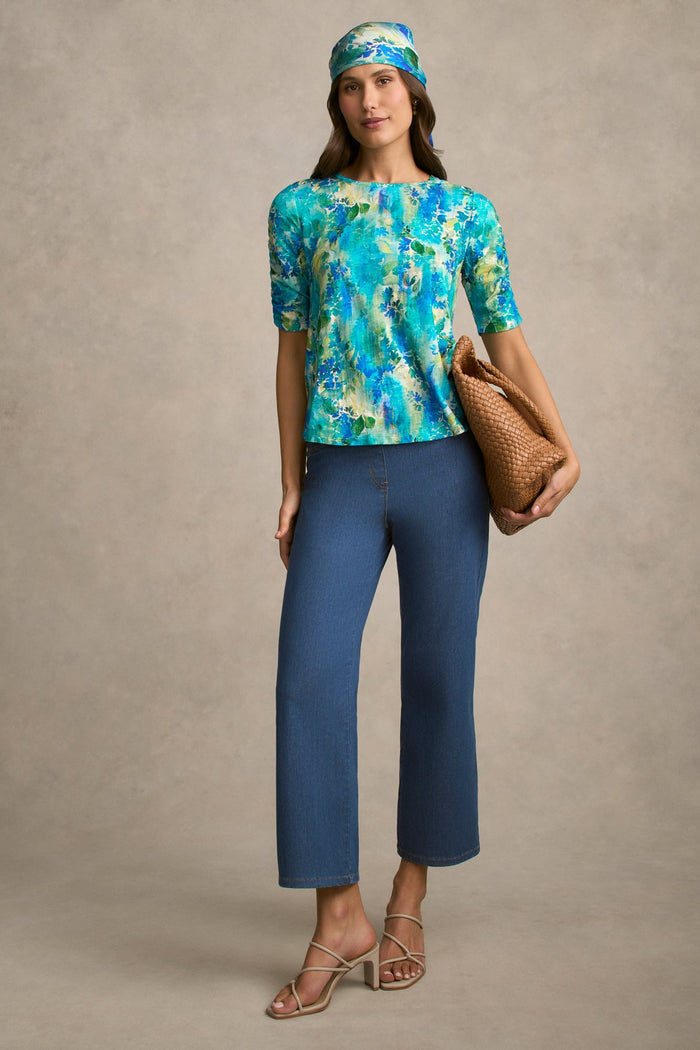 Ruched Sleeve T-Shirt - Watercolour Floral