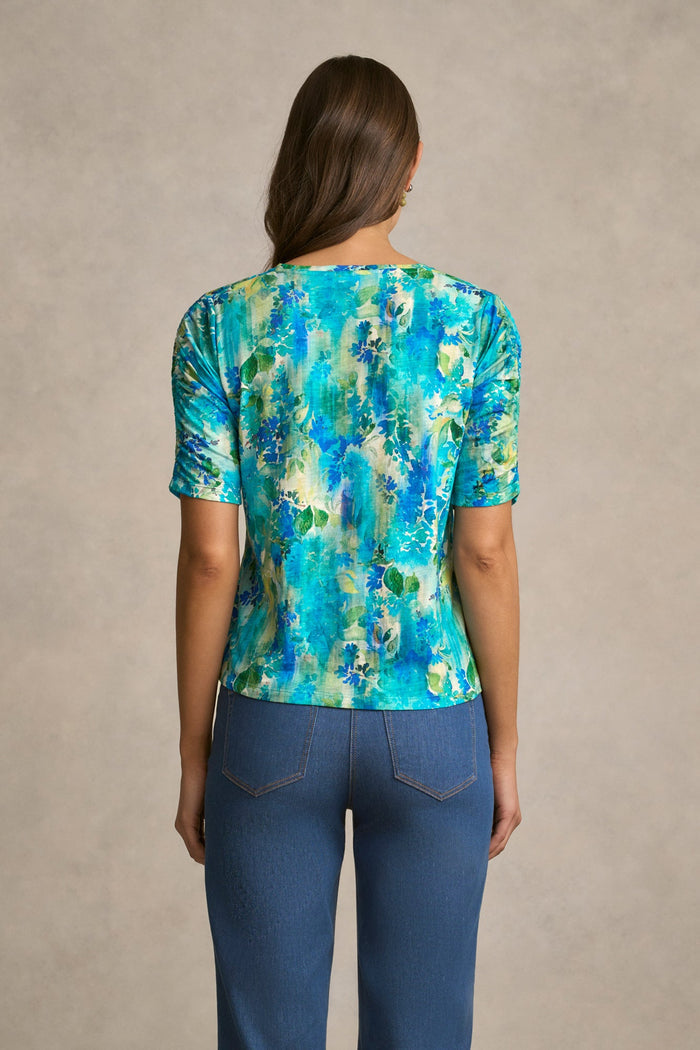 Ruched Sleeve T-Shirt - Watercolour Floral