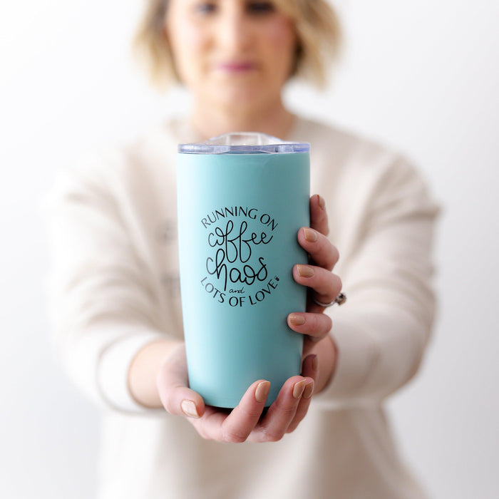 Running on Coffee and Chaos Travel Mug – 20oz Mint