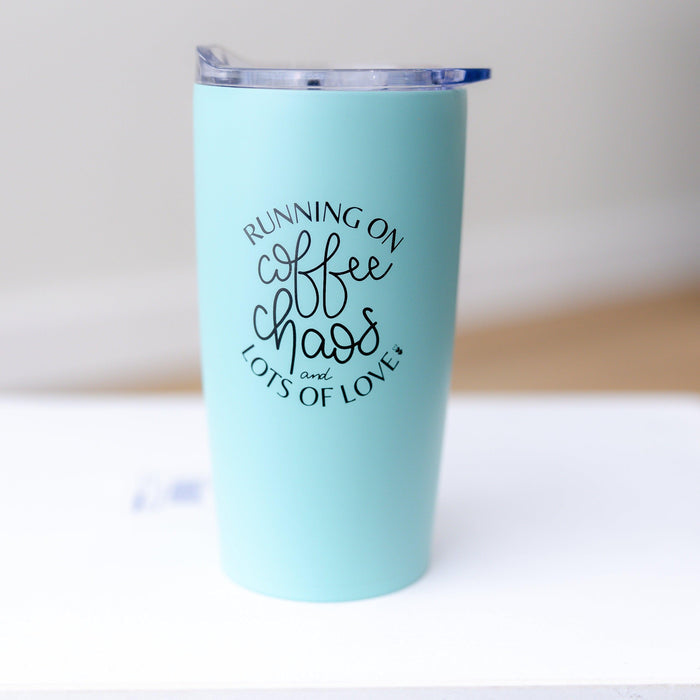 Running on Coffee and Chaos Travel Mug – 20oz Mint