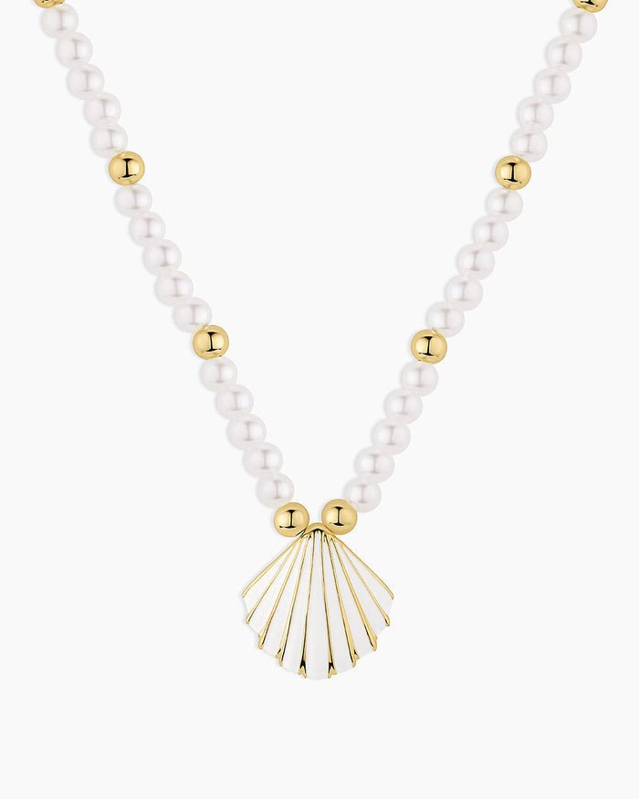 Scallop Pearl Necklace || option::18K Gold Plated