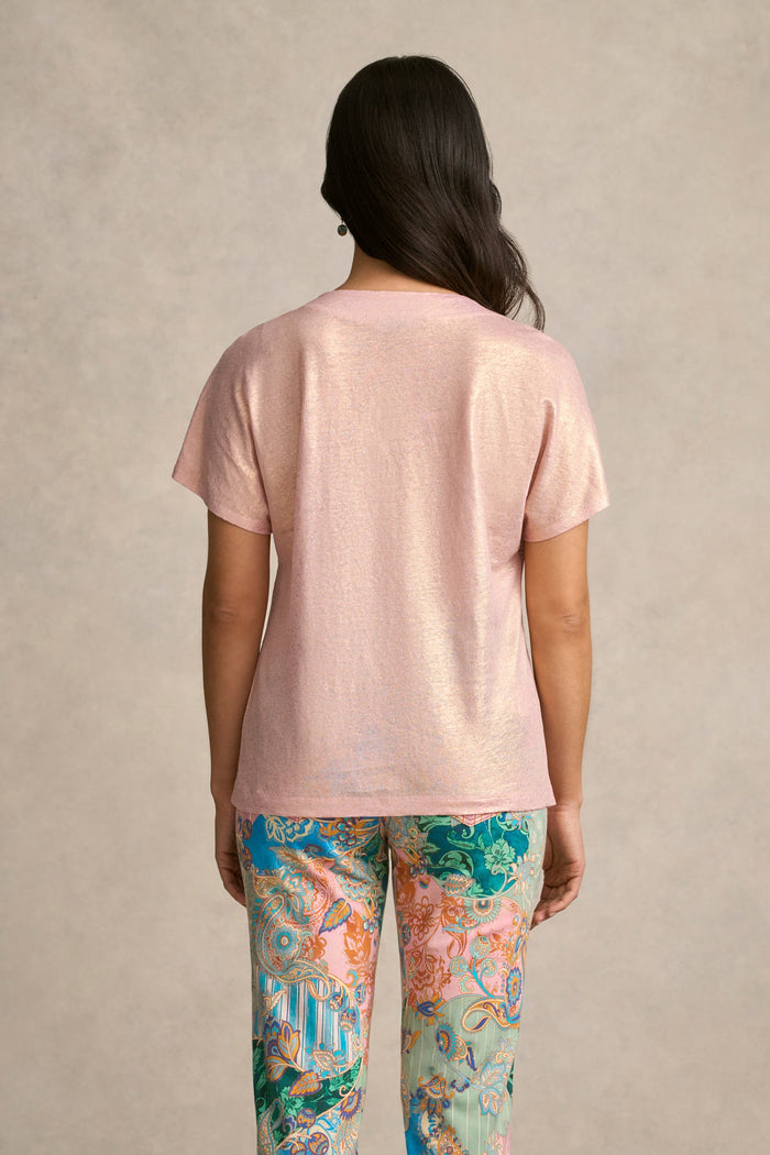 Shimmer French Linen Tee - Peony