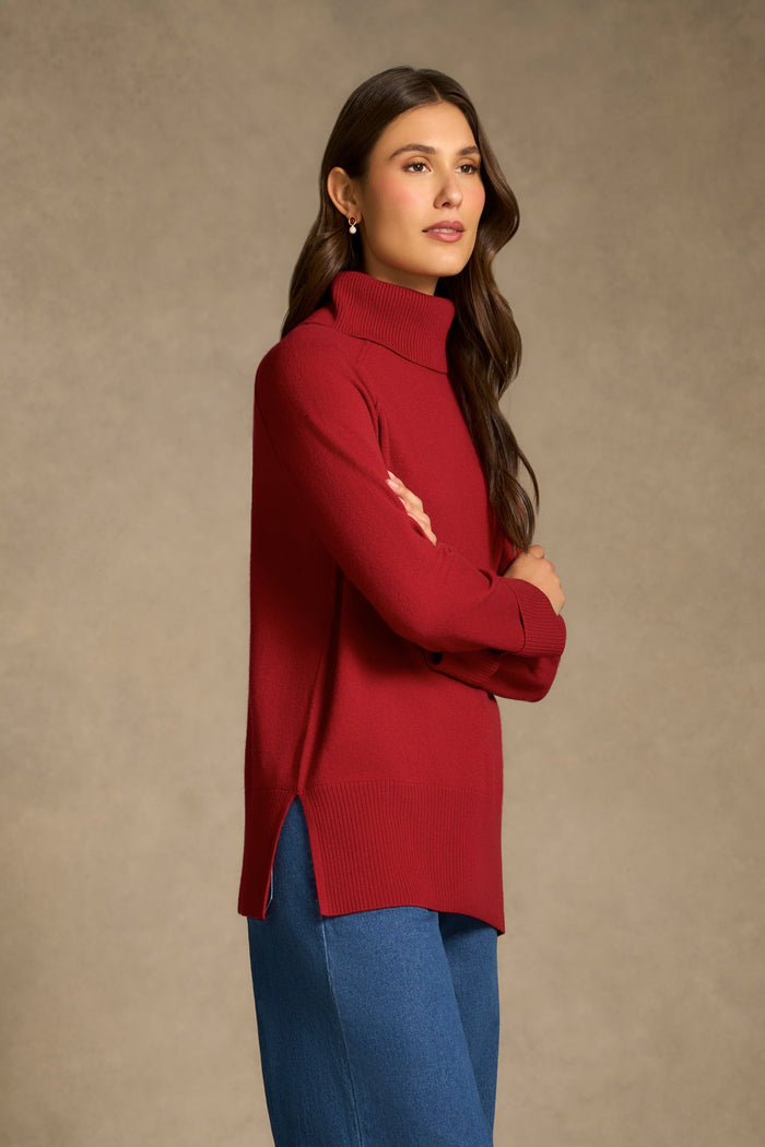 Side Split Merino Wool Jumper - Scarlet