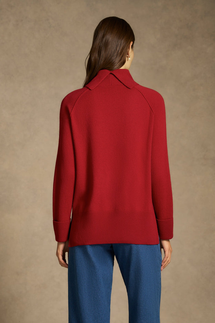 Side Split Merino Wool Jumper - Scarlet