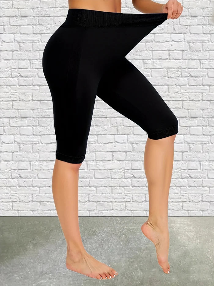 Simple Black Leggings Stretchy Soft Yoga Fitness Pants Stylish Casual Solid Color Five Fen Tights