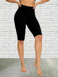 Simple Black Leggings Stretchy Soft Yoga Fitness Pants Stylish Casual Solid Color Five Fen Tights