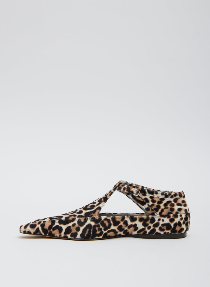 Leopard Print Somerset Flat - pointed toe, calf hair, side view