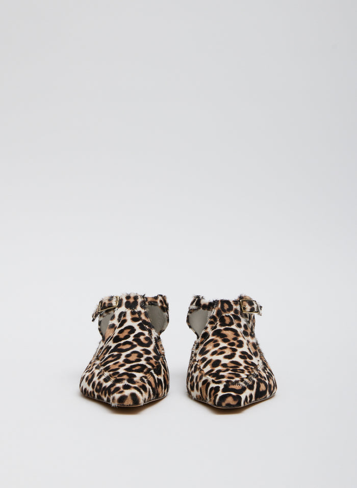 Leopard Print Somerset Flat - pointed toe, calf hair, front view