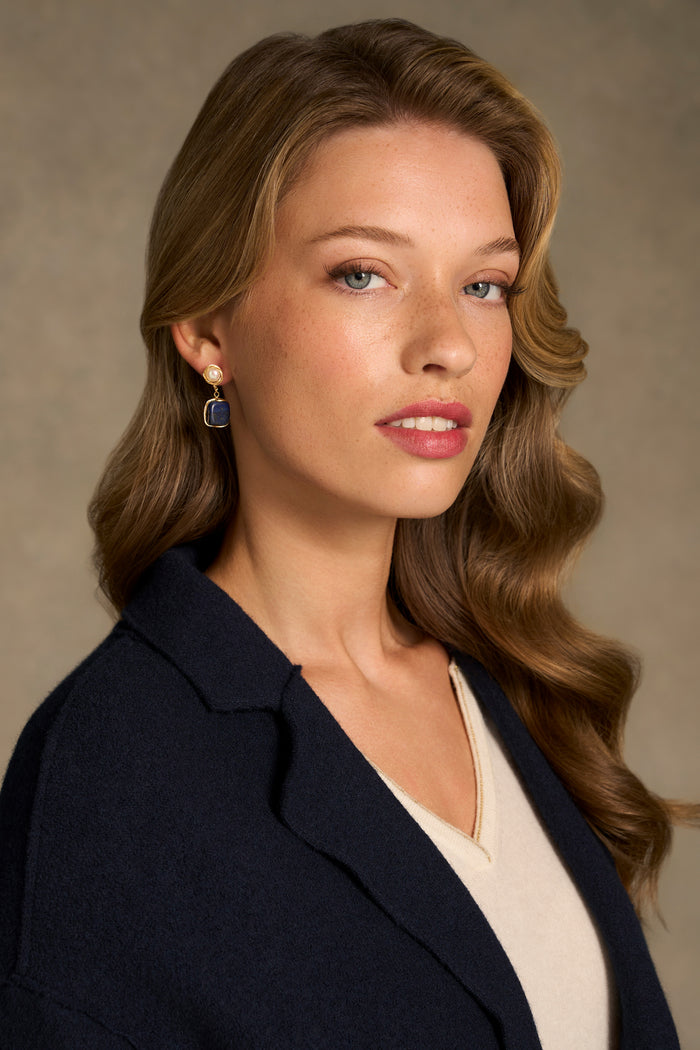 Square Pearl Drop Earrings - Ink