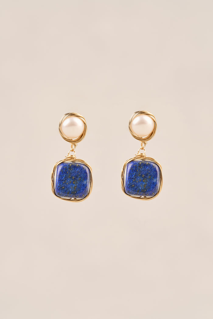 Square Pearl Drop Earrings - Ink