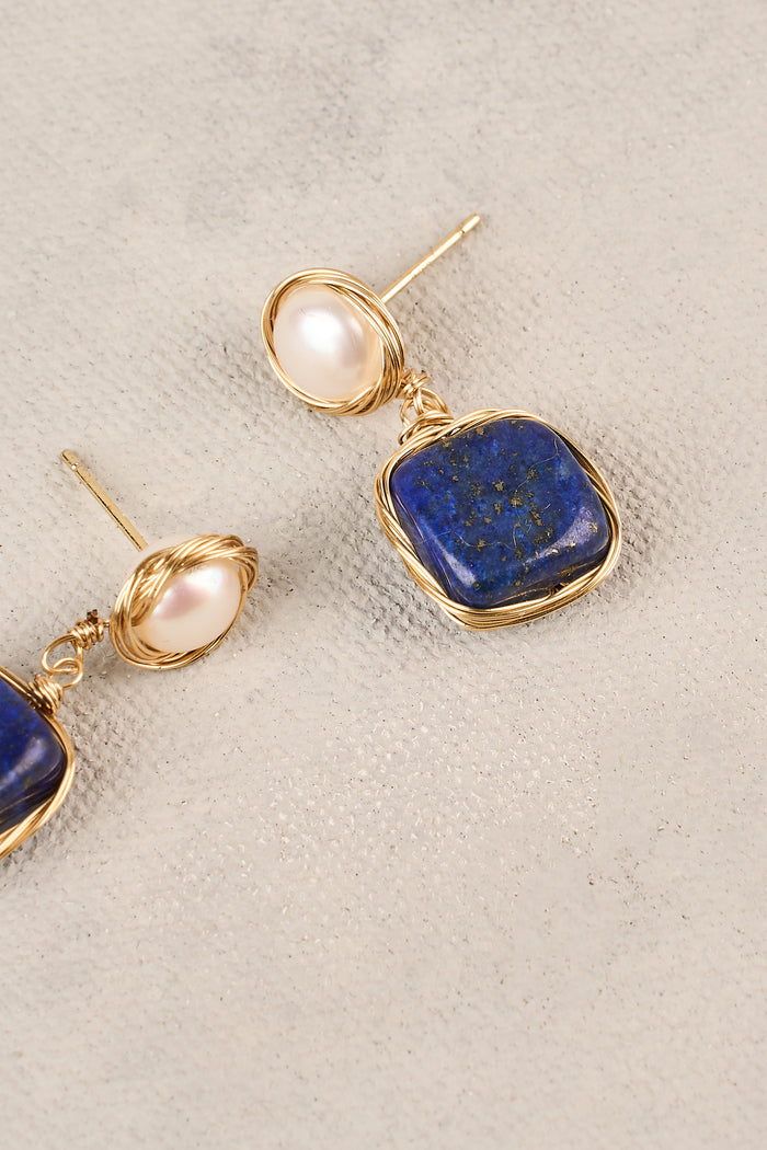 Square Pearl Drop Earrings - Ink