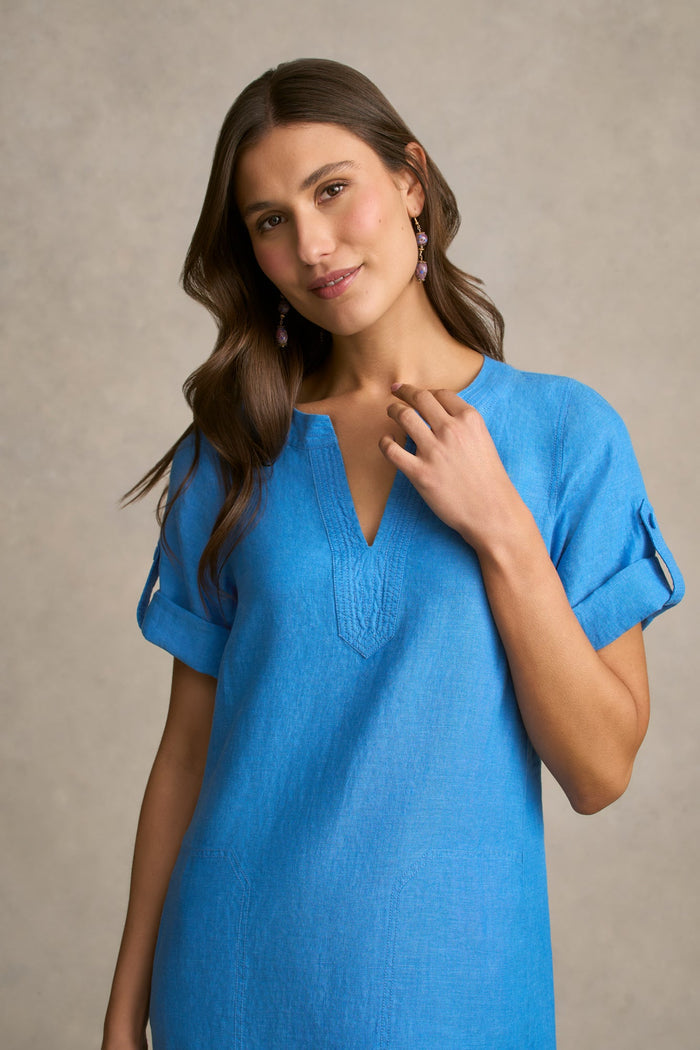Stitch Detail Linen Dress - Chambray