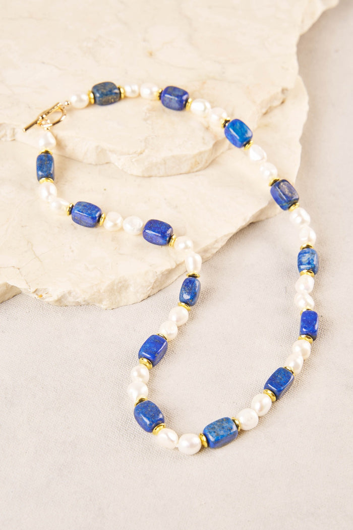 Stone Pearl Necklace - Blue