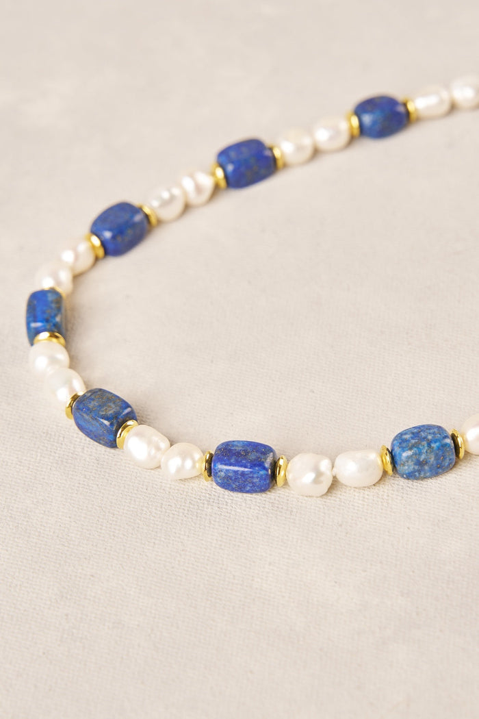 Stone Pearl Necklace - Blue