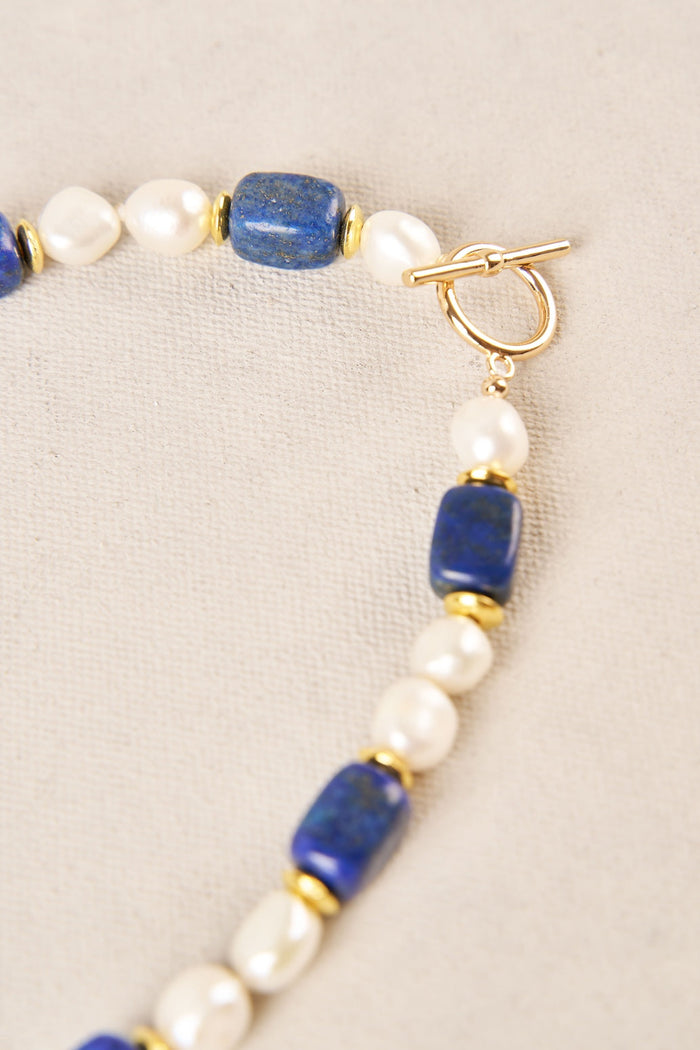 Stone Pearl Necklace - Blue