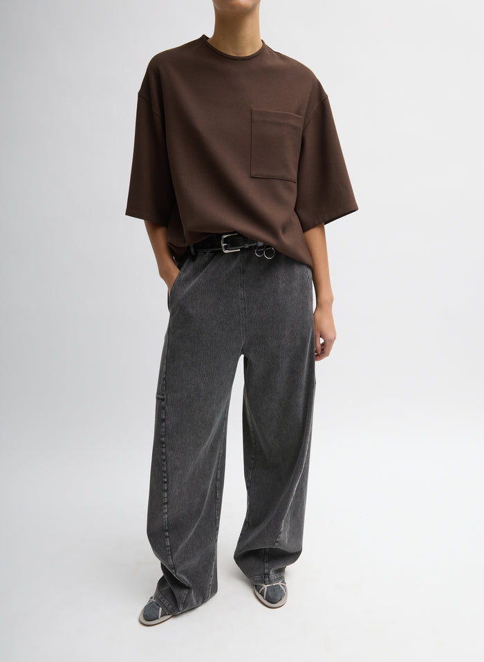 Black Stretch Denim Knit Winslow Pant - full look, front view on model