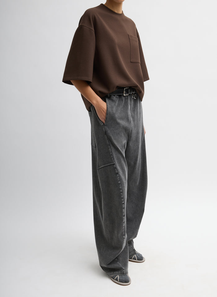 Black Stretch Denim Knit Winslow Pant - full look, side view on model