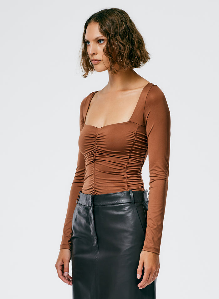 Stretch Shirred Long Sleeve Bodysuit