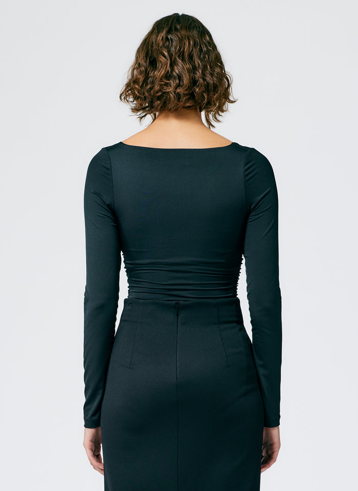 Stretch Shirred Long Sleeve Bodysuit