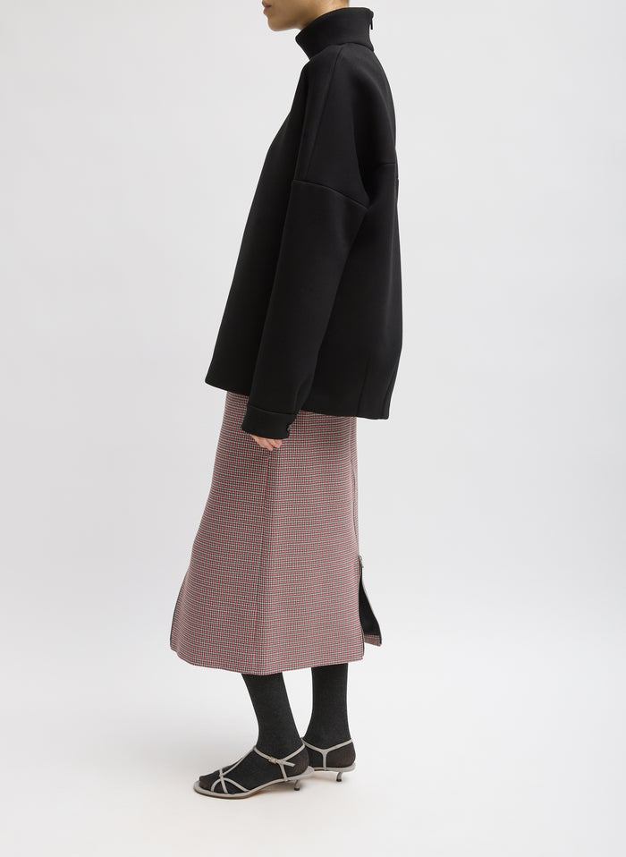 Black Structured Viscose Neck Dolman Sleeve Top - oversized fit, side view on model