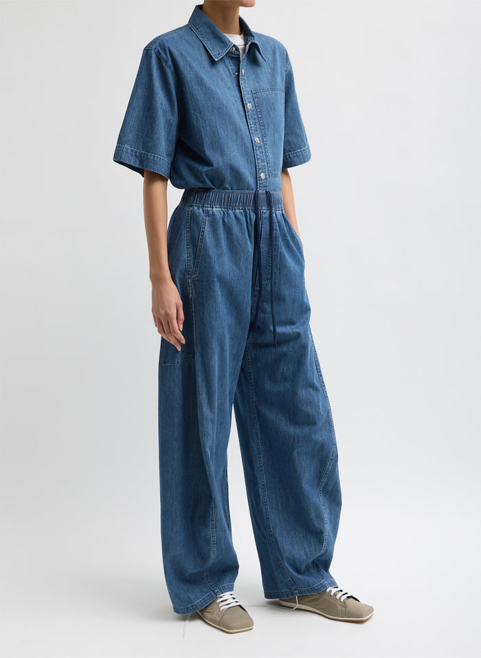 Summer Denim Classic Wash Winslow Pant - denim lounge pants, side view on model