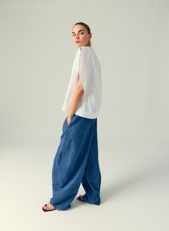 Summer Denim Classic Wash Winslow Pant - editorial campaign on model