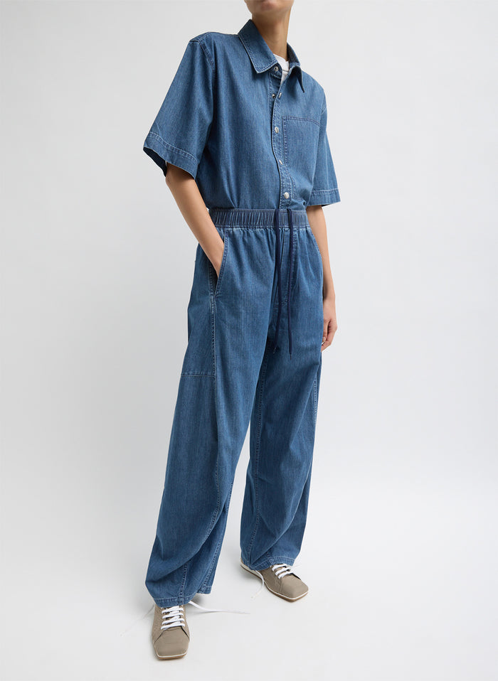 Summer Denim Classic Wash Winslow Pant - denim lounge pants, front view on model