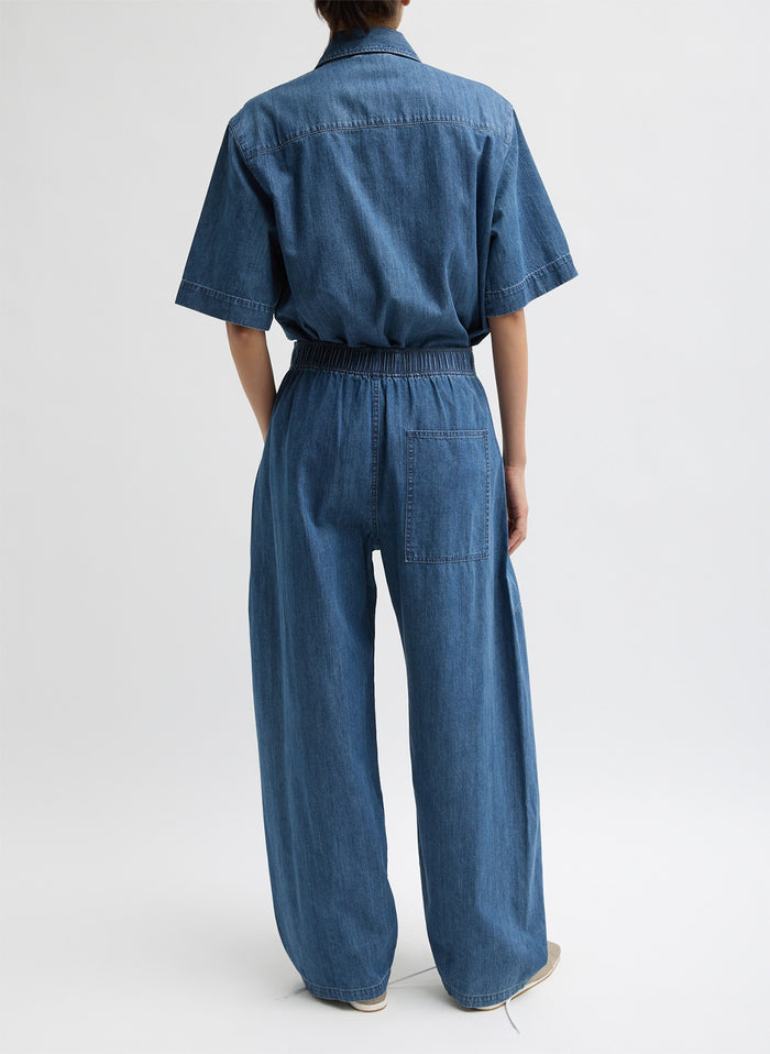 Summer Denim Classic Wash Winslow Pant - denim lounge pants, back view on model