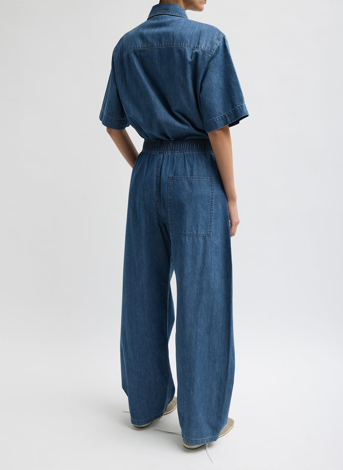Summer Denim Classic Wash Winslow Pant - denim lounge pants, side view on model