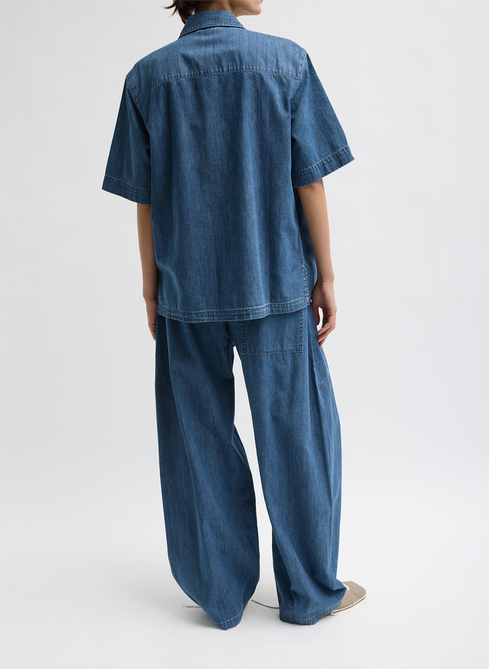 Summer Denim Classic Wash Winslow Pant - full look, back view on model