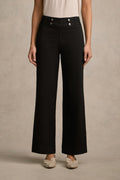 Tab Detail Wide Leg Jeans - Black